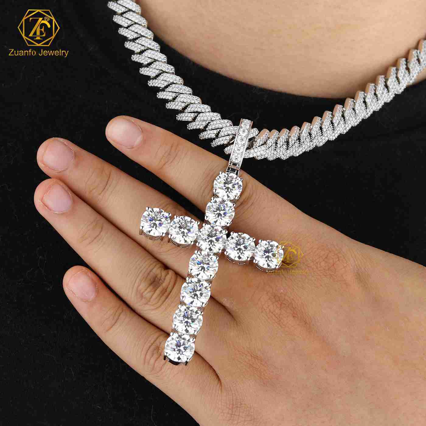 Large 10mm Moissanite Diamond Tester Cross Pendant 925 Silver Hip Hop Rock Iced Look Lucky Customizable Charms Custom Accepted