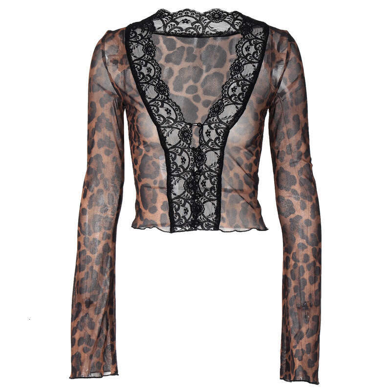 Hot selg women's in Europe America summer 202, fashionable printed sexy mesh lace cardigan T-shirt wholesale, new casual and versatile fashion cl