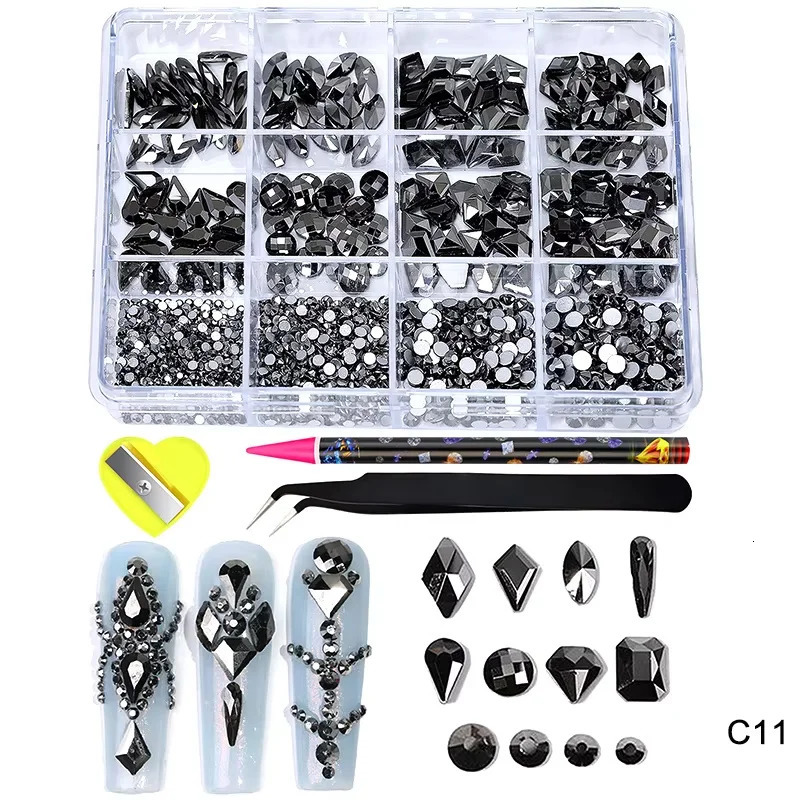 12 Grids White Clear different shaped Crystal Sleek Rhinestone 3D Manicure Nail Art Decoration Charms Jewelry sp0577 250214