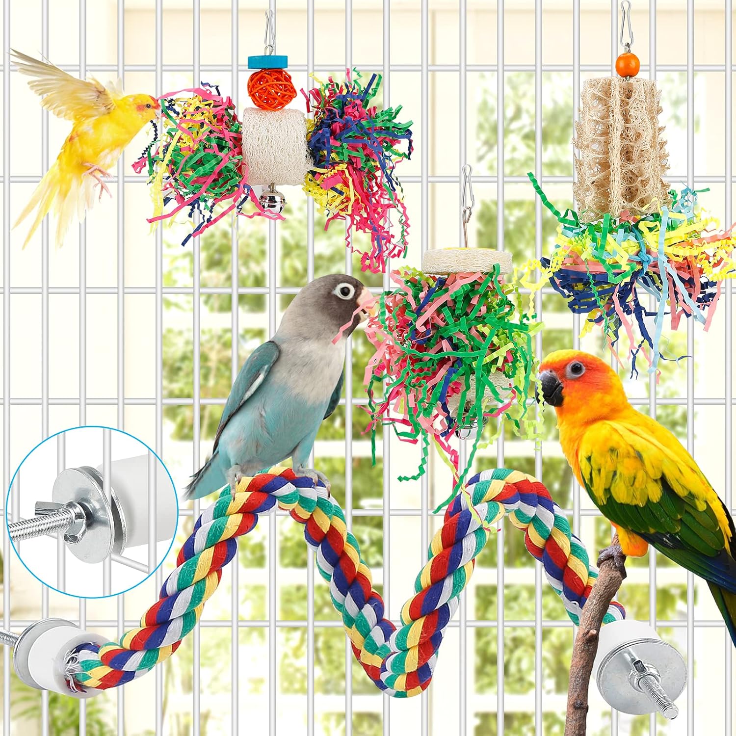 4pcs/set Parrot-Friendly Bird Rope Perches with Shredded Paper Filling - Engaging Activity for Lovebirds & Parrotlets