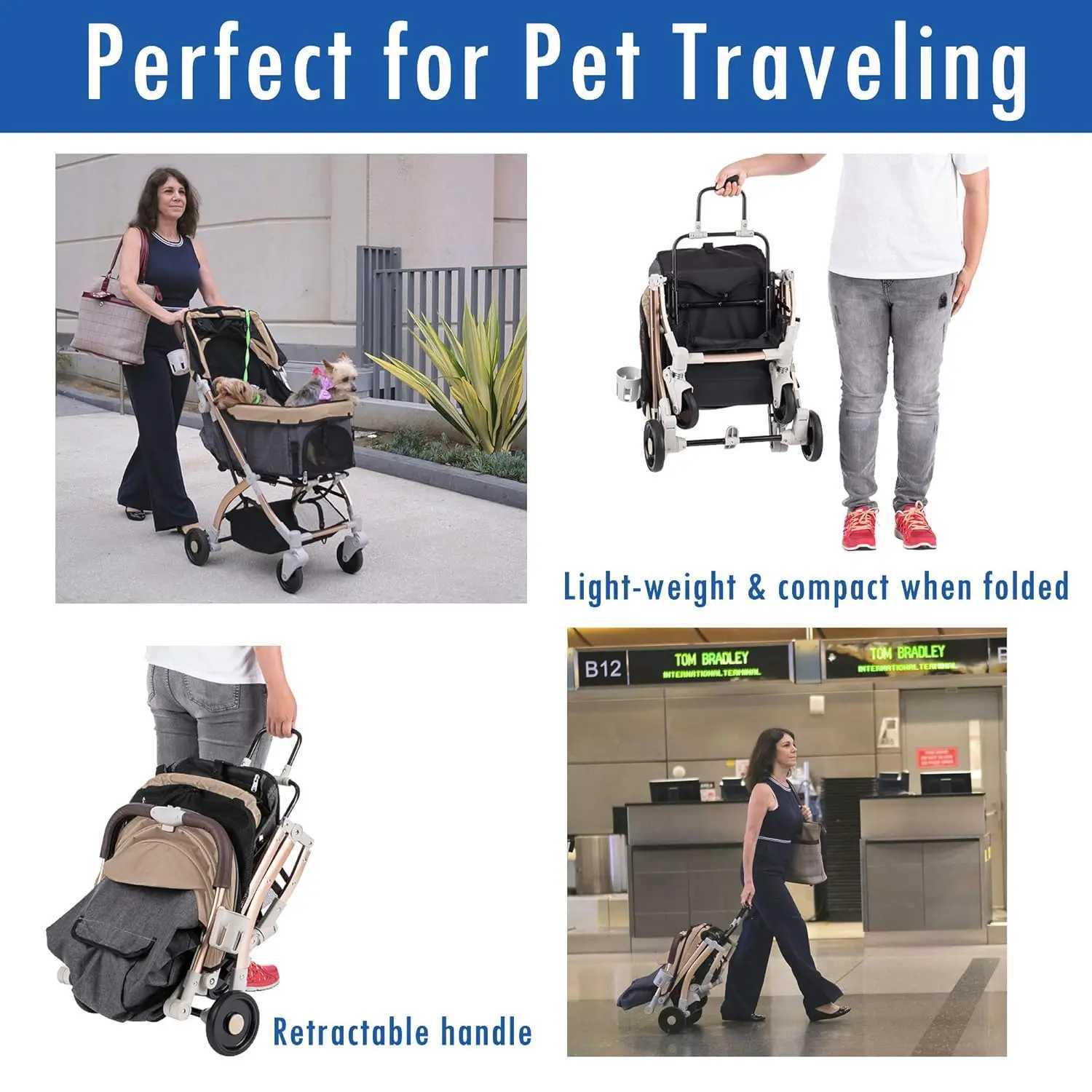 Others Dog Carrier Pet Rover Lite Premium Light-Weight Dog/Cat/Pet Stroller Travel Carriage with Convertible Compartment/Aluminum Frame H250213
