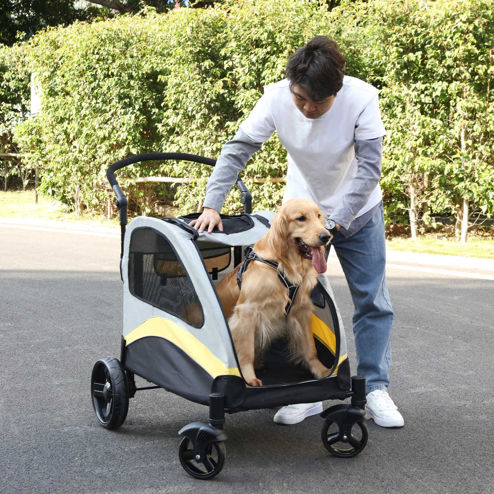 Others Dog Carrier Dog Stroller Ultra-large 4 Wheels Pet Jogger Wagon Foldable Cart Travel Trolley Outdoor Animal Carrier Load Up To 55kg H250213