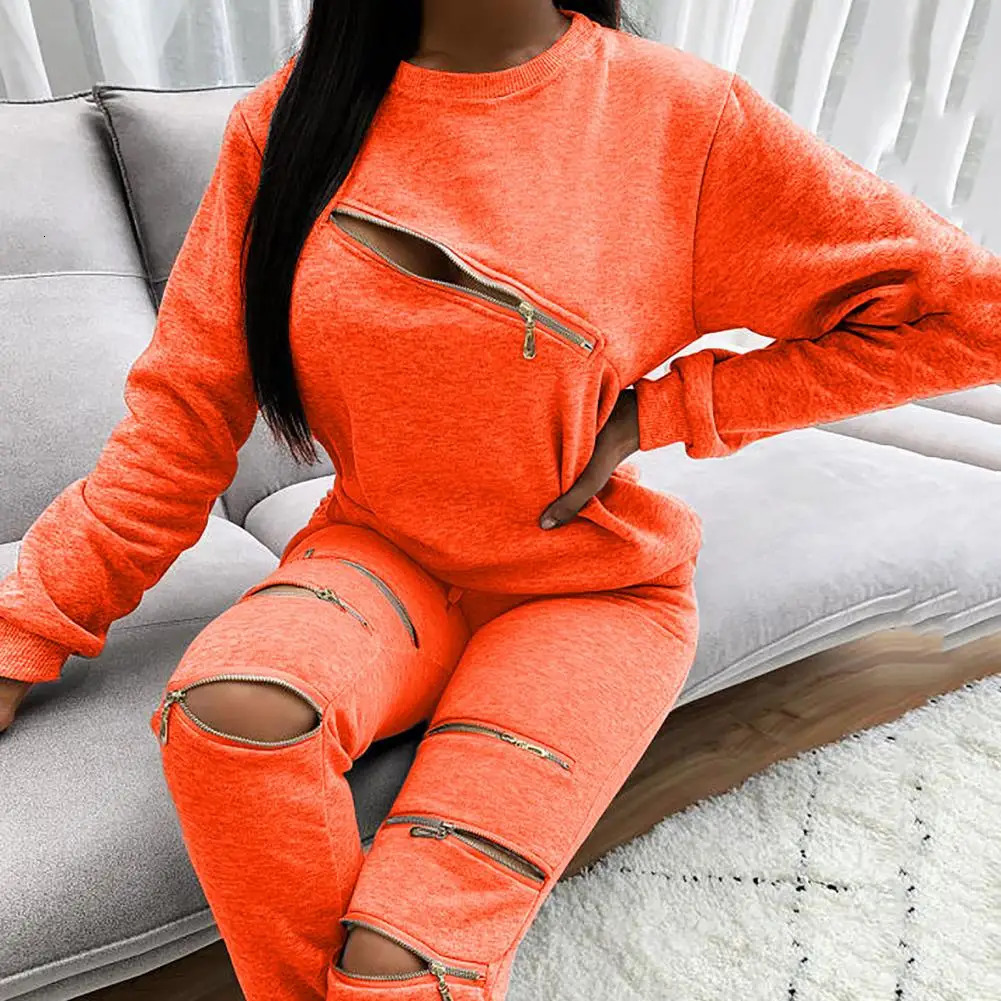 Summer Streetwear 2 Two Piece Set Outfits Tracksuit Women Long Sleeve Bodycon Crop Top Pants Suits Blue Matching Sets 250210
