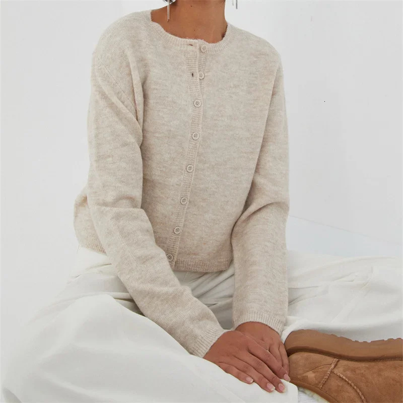 Crochet Knit Cardigans Women Slim Crew Neck Vintage Y2k Long Sleeve Single Breasted Sweaters Autumn Lady Versatile Sweater 250213