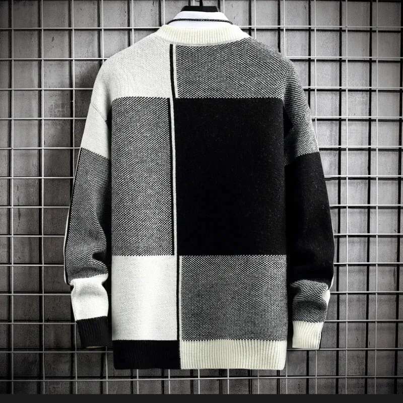 Half Collar Color Blocking Warm Sweater High Quality Men Spring Autumn Slim Leisure Korean Long Sleeve Loose Knit Pullover