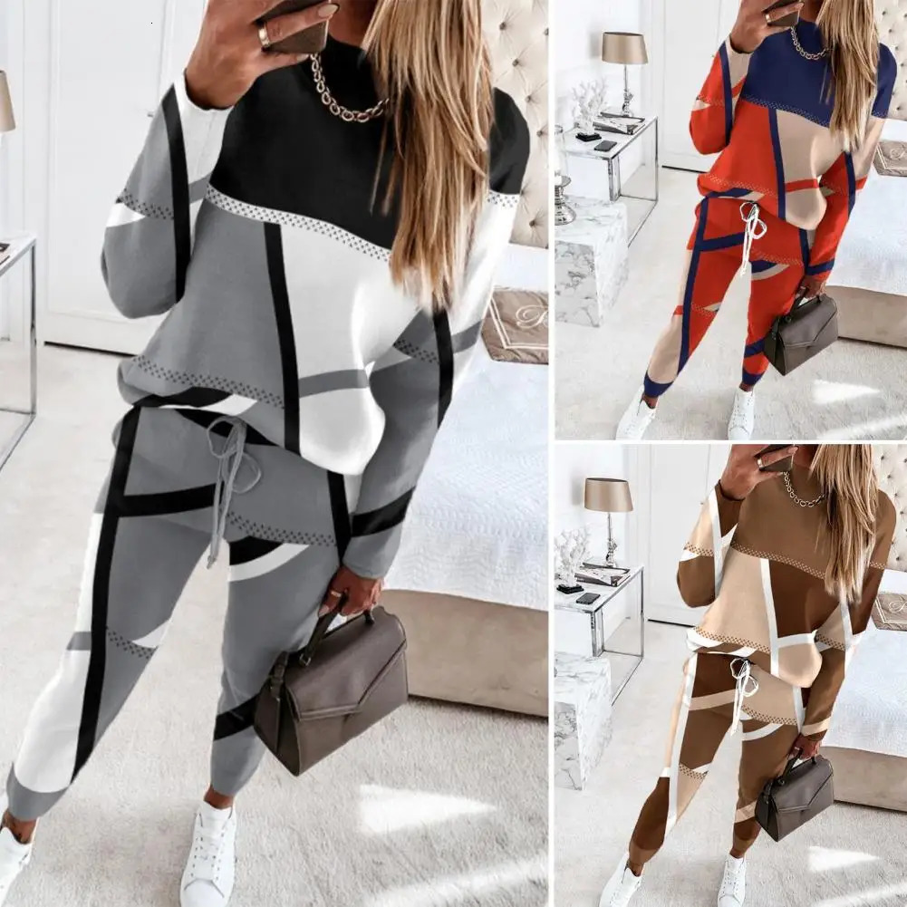 Women Color-block Suit Casual Women Suit Colorblock Womens Sweatshirt Pants Set with Drawstring Waist for Casual Sports Fitness 250210