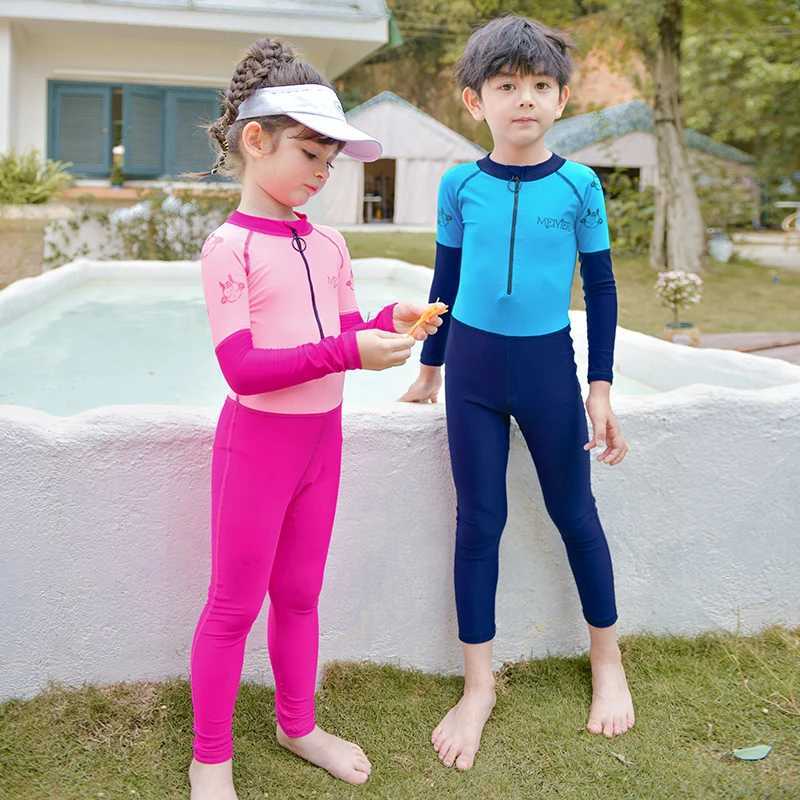 Fashion Swimming Custome Suit For Kids 2024 One Piece Longsleeve Swimsuit Child Full Body Bathing Suit Z250214