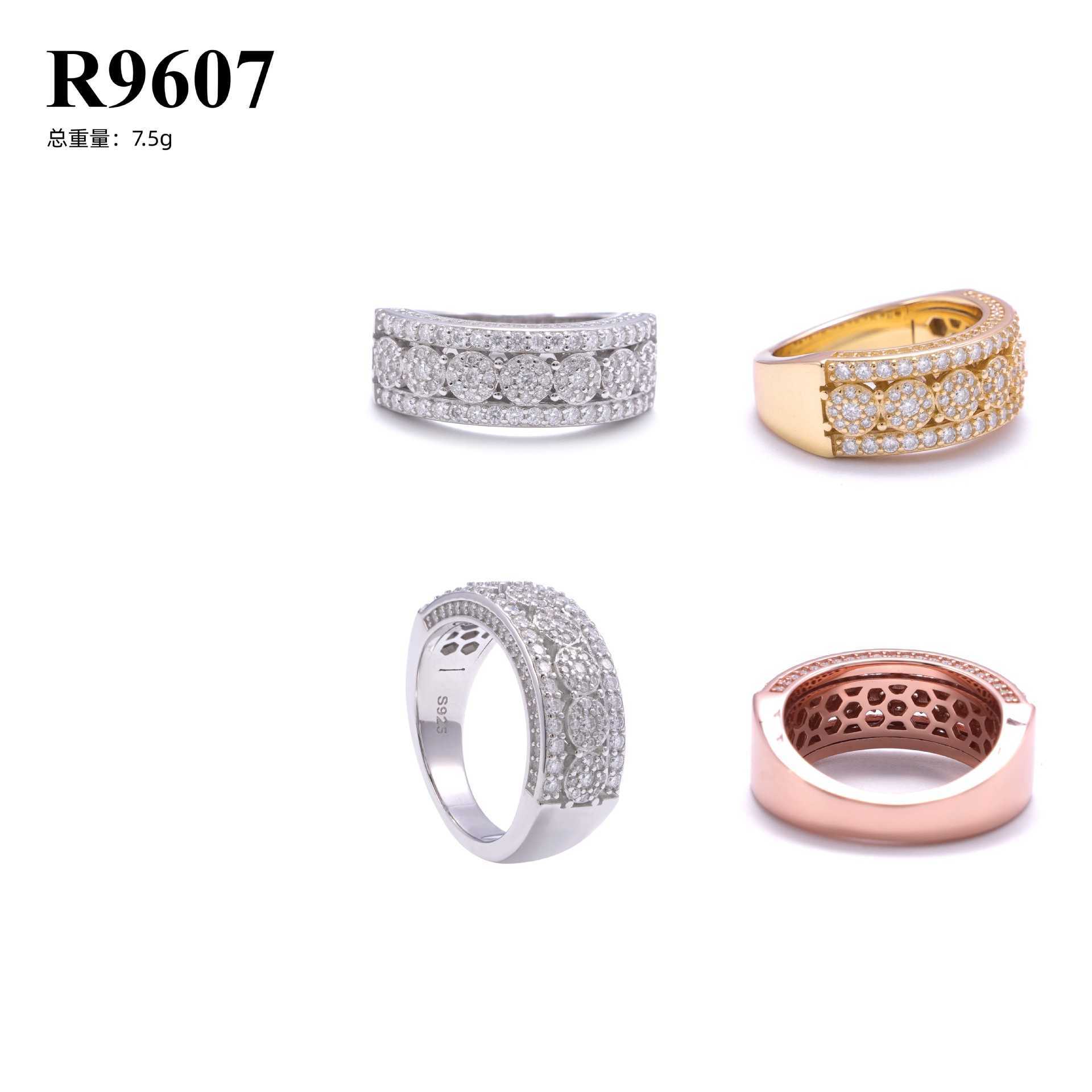 New S925 silver inlaid D-color vvs moissanite ring for men and women half circle ring