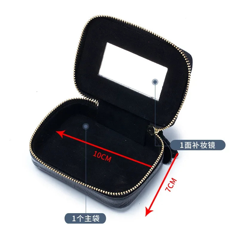 Ladies Genuine Leather Lipstick Small Square Bag with Mirror Cute Makeup Bag for Womens Jewelry Box Mini Coin Storage Bag 250207