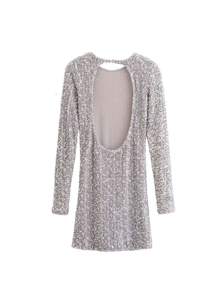 2025 Women's Sequin Mini Dress Fashion Long Sleeve Elegant Short For Women Sexy Backless Party Dresses