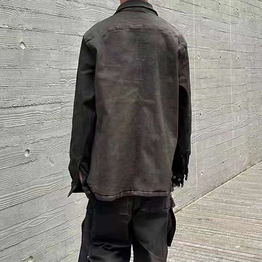 High Street Ribbons Dirty Washed Black Baggy Jeans Jacket For Men And Women Casual Denim Coat Oversized Clothes