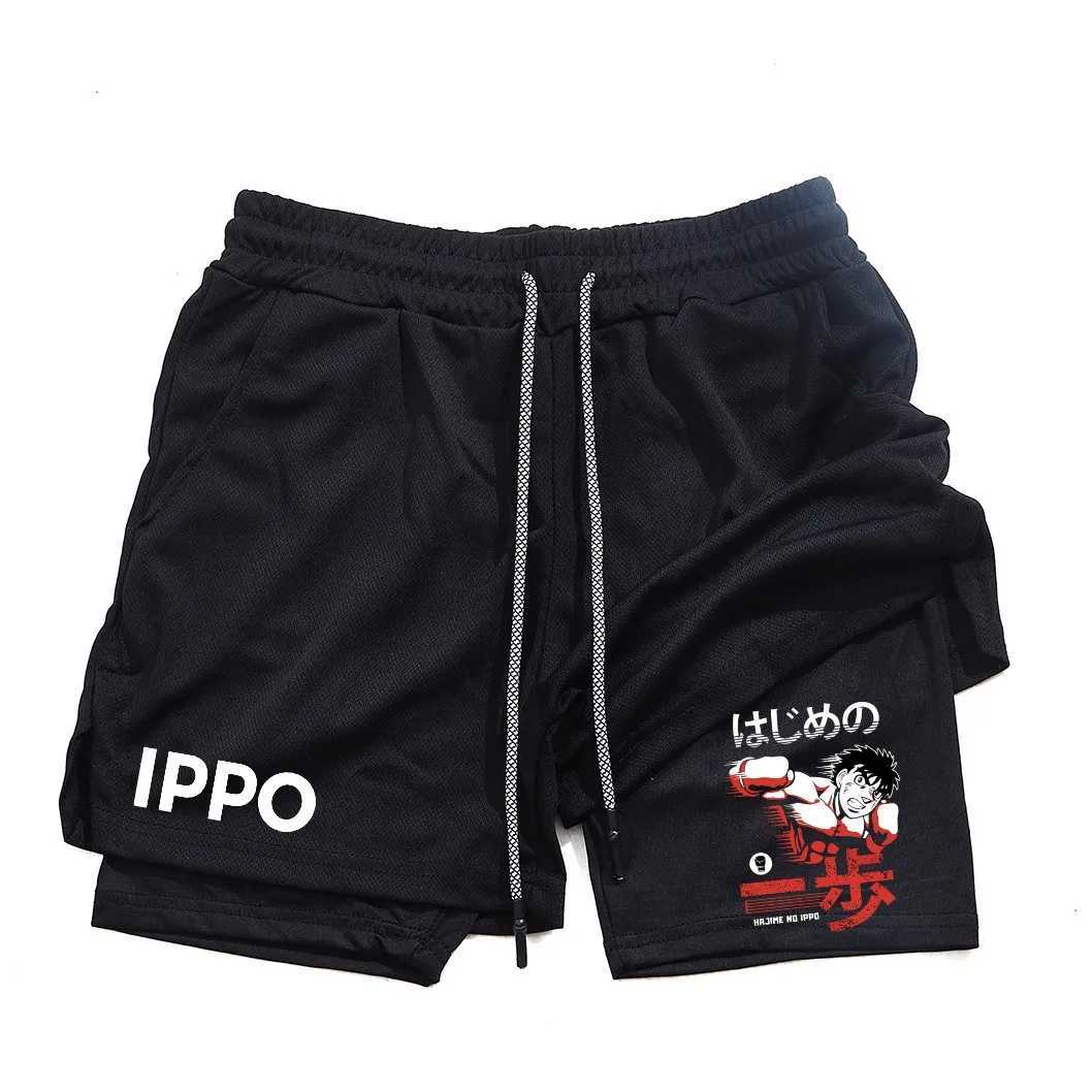 Anime IPPO Print 2 in 1 Compression Shorts for Men Athletic Performance Gym Shorts with Pockets Quick Dry Fitness Workout BoxingXJ250213
