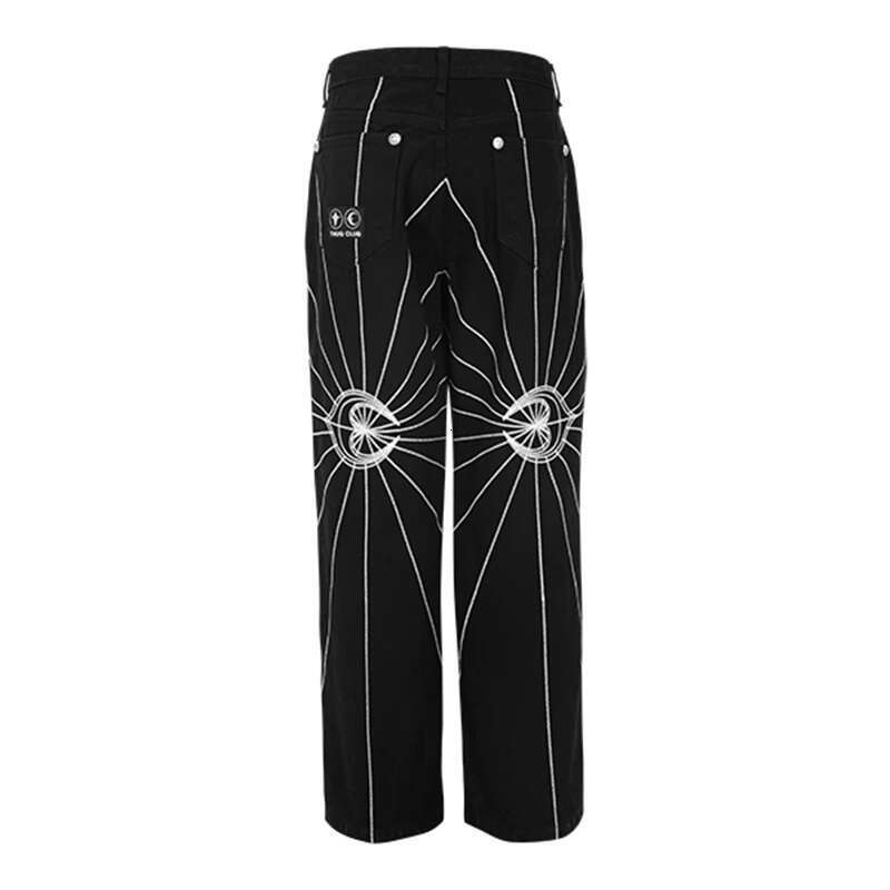 Streetwear Spider Web Embrodiery Black Jeans For Men And Women Ropa Hombre Baggy Denim Trousers Loose Cargo Pants