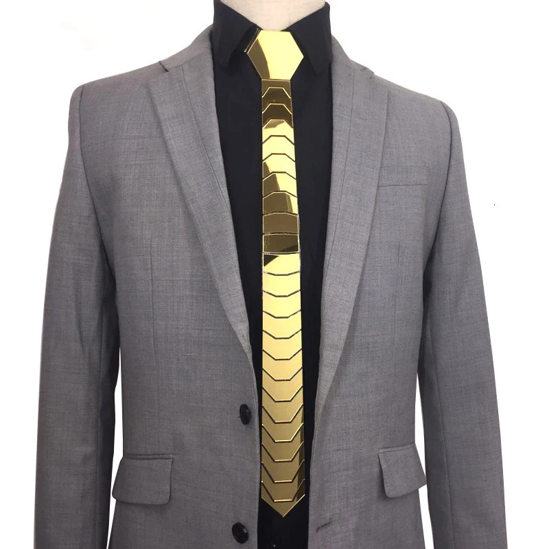 4 Colors Fashion Metallic Mirror Necktie Gold Silver Bling Ties Slim Fit Lover Gift Wedding Groom Accessory HextieDJ Singer 250213