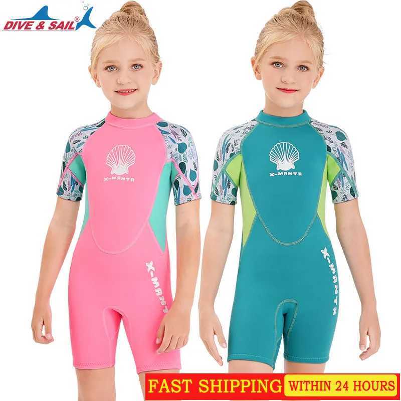 New Childrens diving suit 2.5MM one-piece warm winter swimming suit girls short-sleeved snorkeling and surfing jellyfish suit Z250214-1