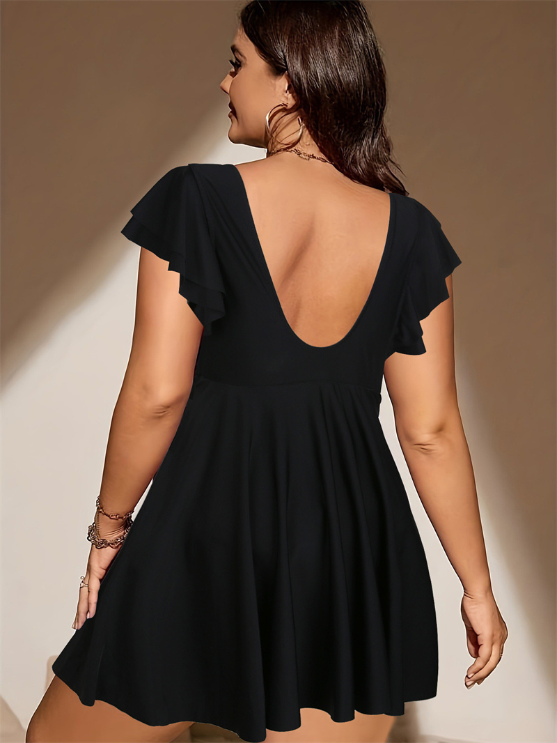 Women's One Piece Ruffle Swimdress Tummy Control V Neck Swimsuits Ruched Elegant Bathing Suits Skirt