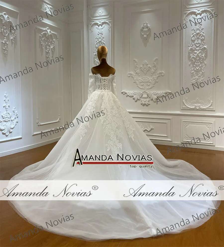 Custom Off Shoulder Long Sleeve Lace Full Belt Skirt Mermaid Wedding Dress