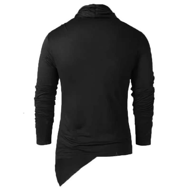 Mens new solid color splicing pile neck T-shirt 201118