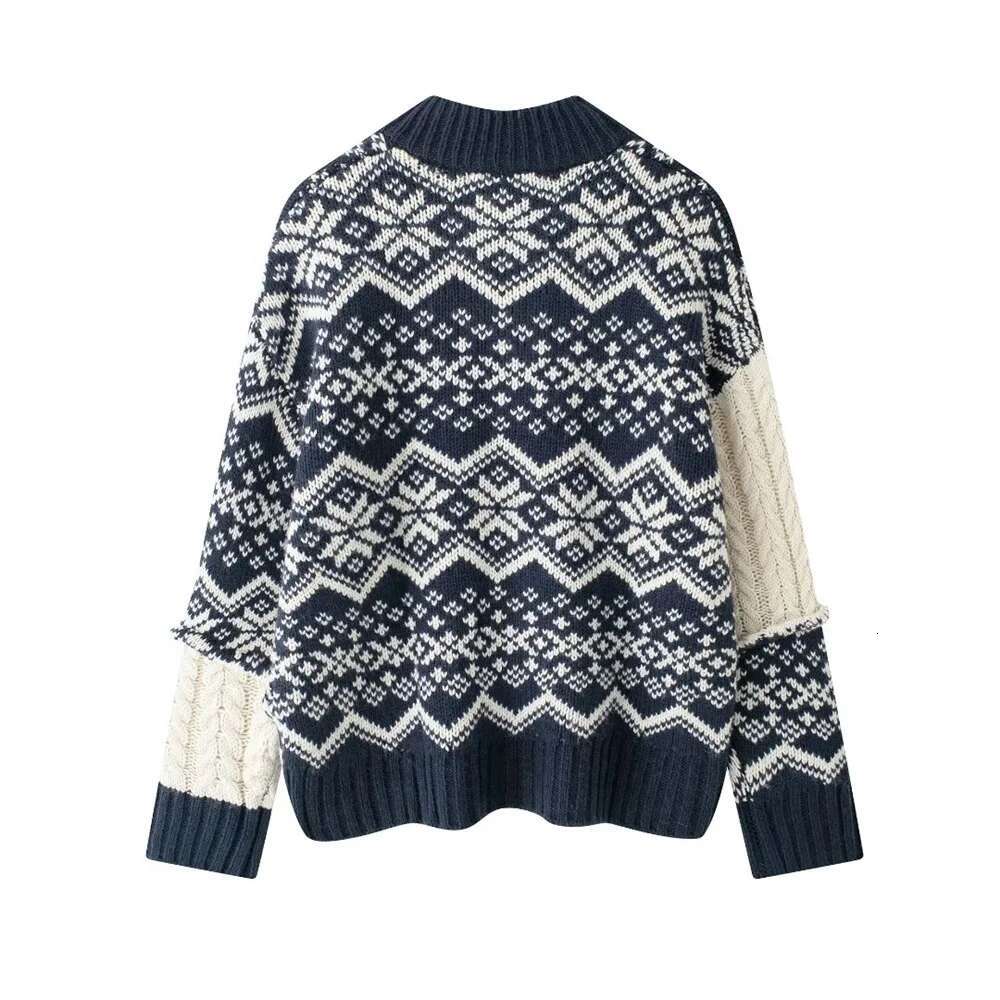 2025 Autumn New Women's Fashion Loose Collar Long Sleeve Zipper Eight Strand Jacquard Knitted Coat