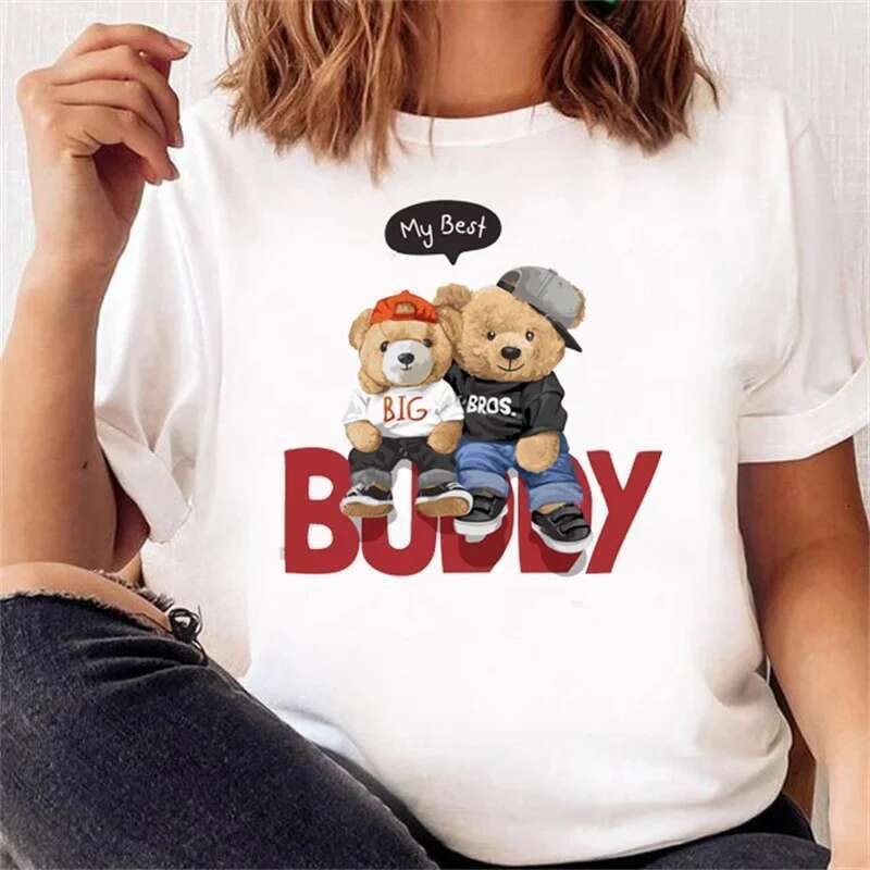 Cute Bear Trend Style Plus Size T-Shirt Women Short Sleeve Printed Pattern Top Casual Summer Spring Clothes