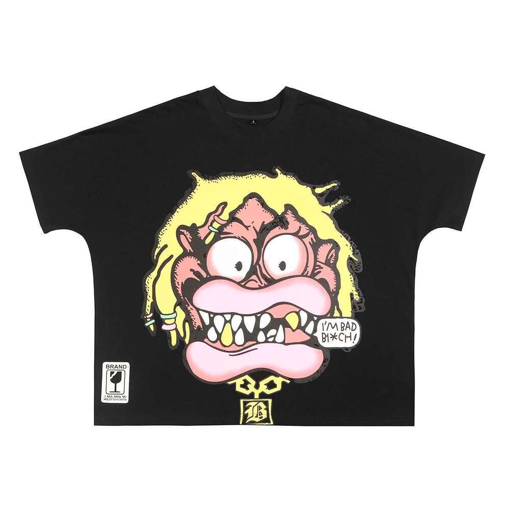 Streetwear Bat Short Sleeve Cotton Summer Top Tees For Men And Women Round Neck White Black Cartoon Letter Loose Tshirt Oversize