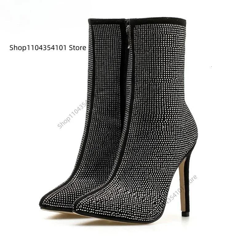 Spring Banquet Sexy Shiny Crystal Rhies Womens Ankle Boots High Heels Nightclub Modern Booties For Females Shoes 250220