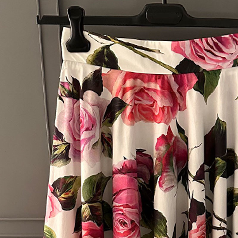 Women's Floral Print Cotton Pleated Midi Skirt Luxury Fashion High-Waist Calf-Length High-Quality Clothing Trendy Elegant Spring Summer Vacation 