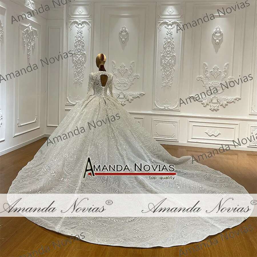 Custom A-Line o-neck V-neckline full beading lace wedding dress