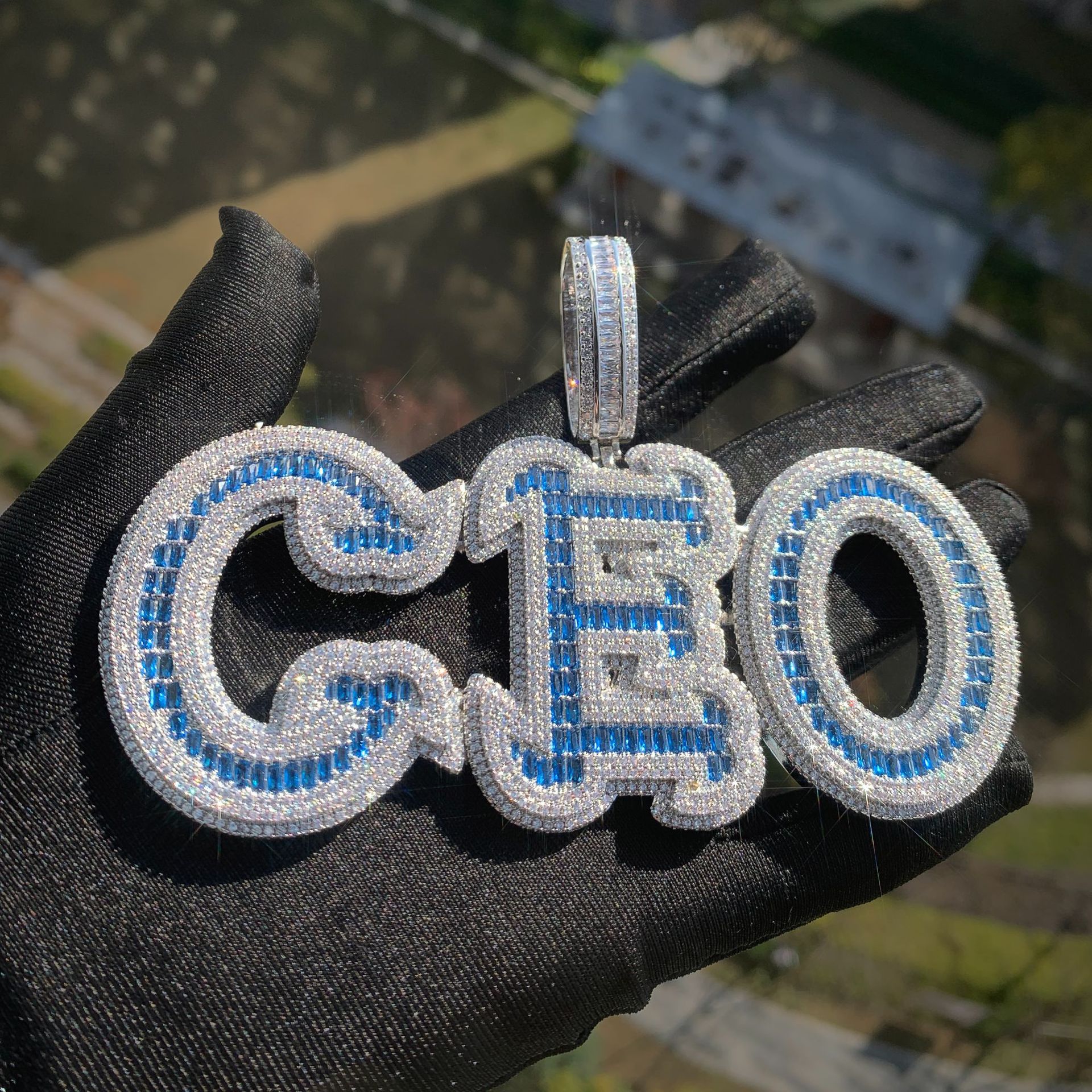 DIy Hip Hop Men Pendant A-Z Custom Name Letters Pendant Necklace Blue 5A T Zircon Rap Jewelry