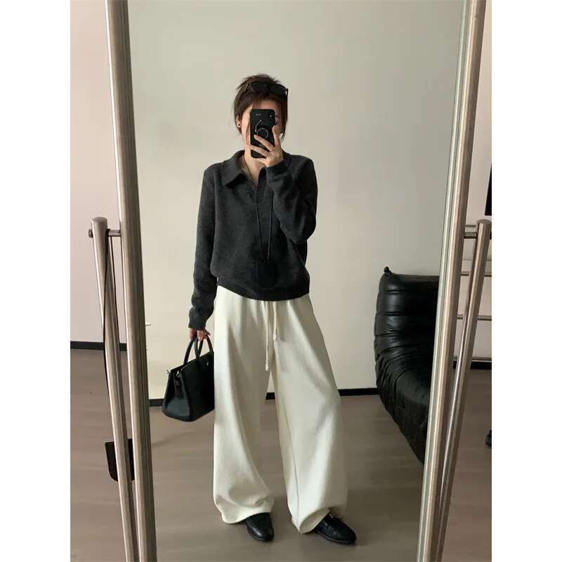 2025 Fall Grey Polo's Pullover Women's Autumn Winter Loose Slimming Long Sleeved Knitted Sweater