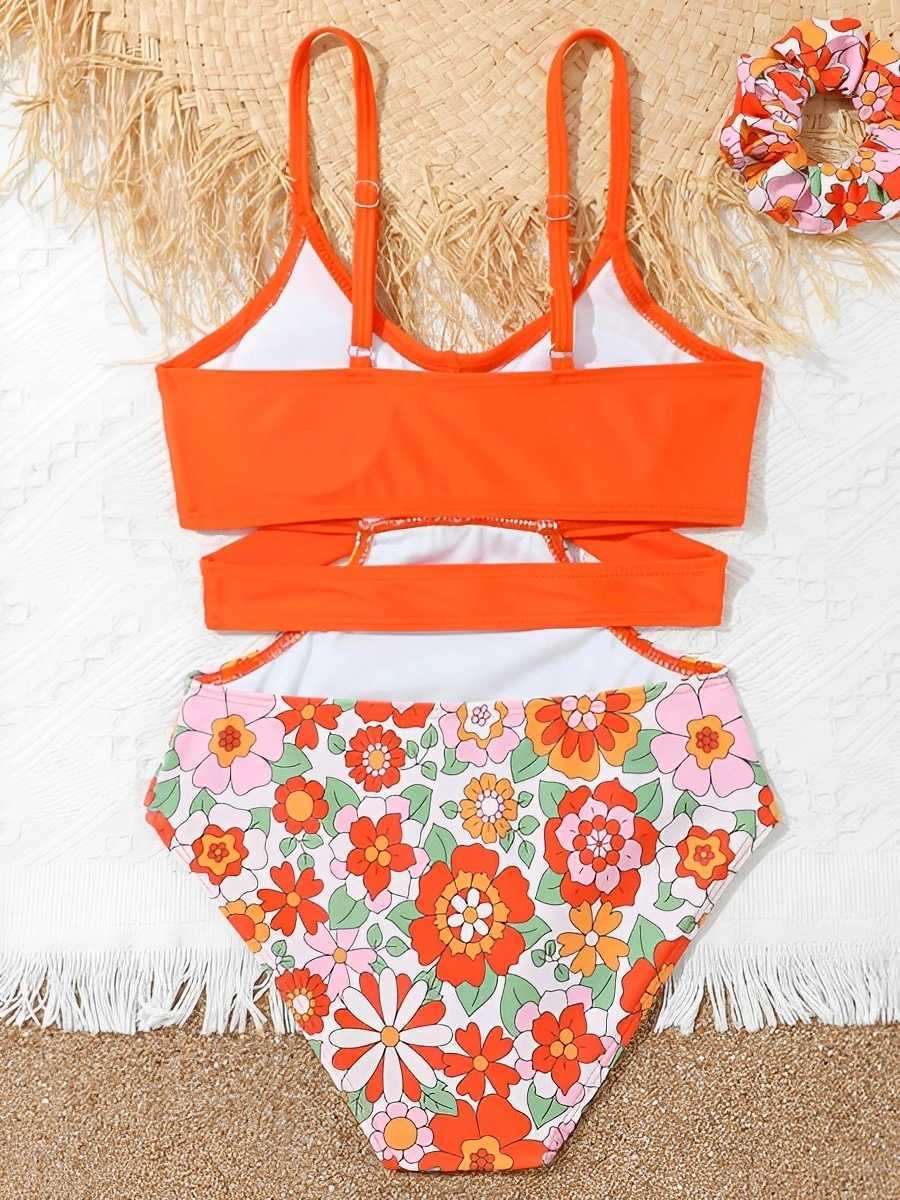 2024 Print Hollow Cross Girls Swimsuit One Piece Kids Swimwear Female Childrens Bathers Bathing Swimming Swim Suit Beachwear Z250214