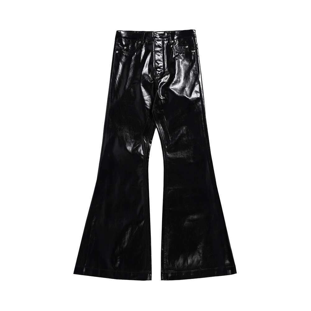 High Street Wide Leg Glossy Pu Leather Pants Sashes Boot Cut Men And Wome Baggy Casual Jeans Oversized Flared Trousers