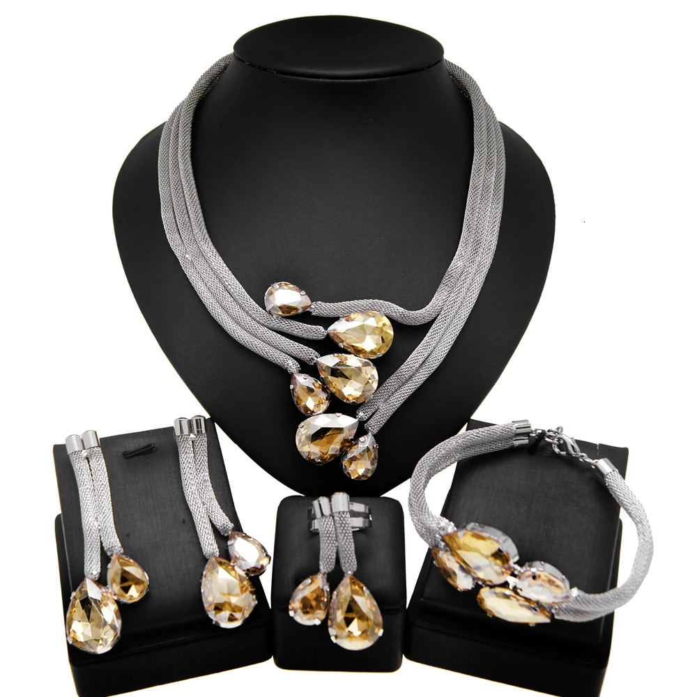 Bridal Jewelry Set Gold Plated Necklace Exquisite Brazilian Earrings Wedding Fashion Trend Purple Gemstone Pendant 250213