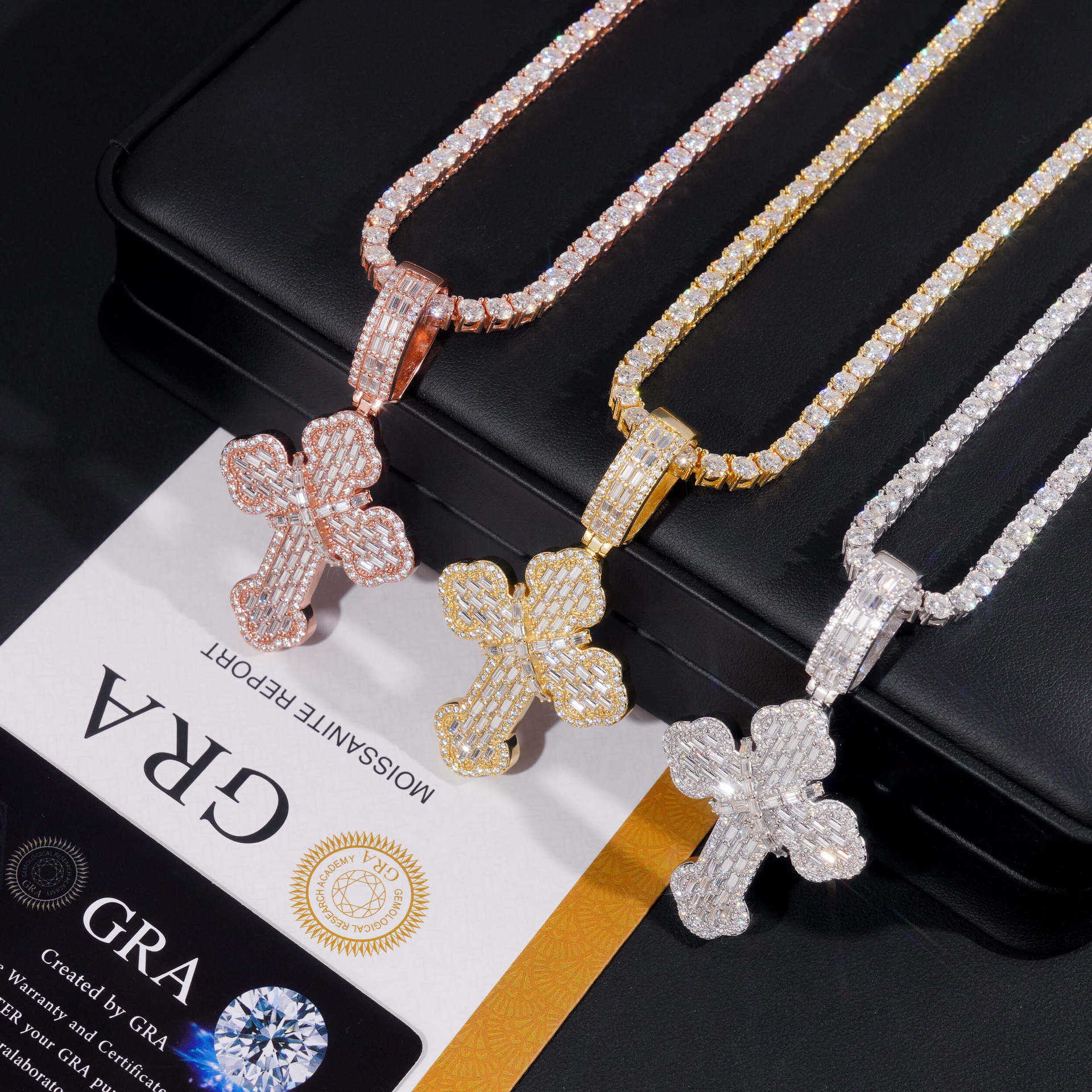ZUANFA New S925 Silver Moissanite Cross Pendant Hip Hop Trend Personalized Pendant