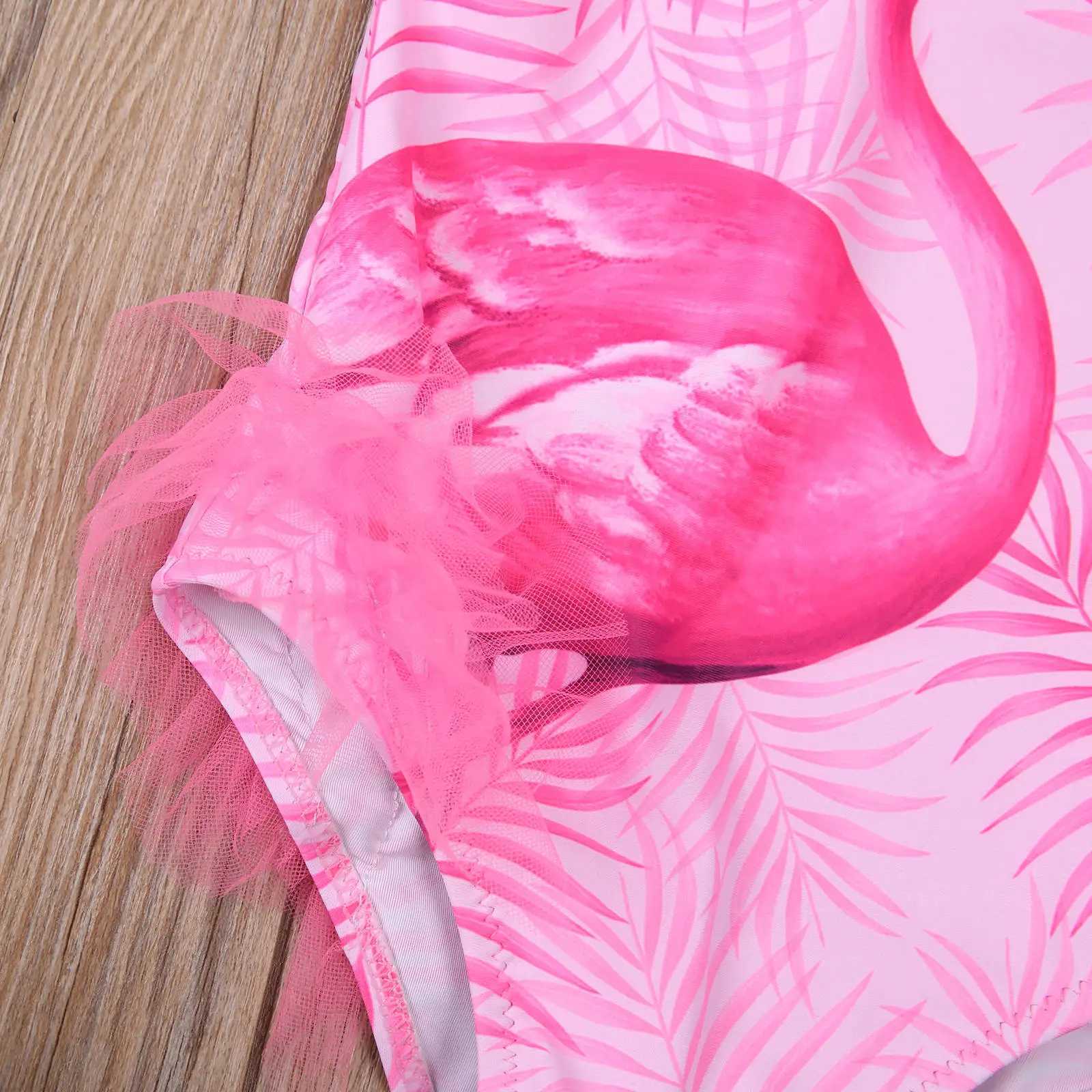 2022 Yiiciovy Cute Little Girls Summer Swimsuit Children Flamingo Printing Sleeveless Swimwear Beachwear Bathing Suit Z250214