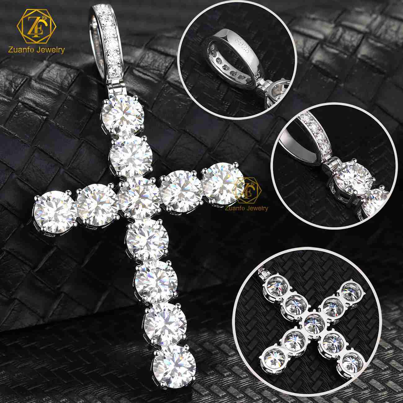 Large 10mm Moissanite Diamond Tester Cross Pendant 925 Silver Hip Hop Rock Iced Look Lucky Customizable Charms Custom Accepted