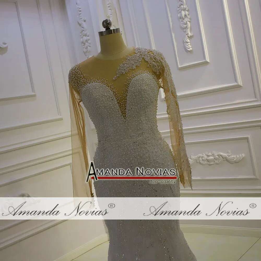 Custom Long Sleeves V-neck Full Lace 2 in 1 Mermaid Wedding Dress