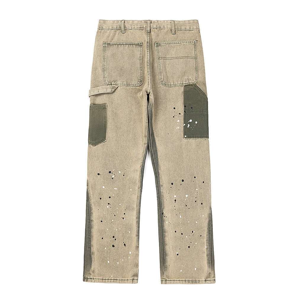 High Street Ink Painted Patchwork Jeans For Men And Women Straight Casual Baggy Denim Trousers Oversized Loose Cargo Pants