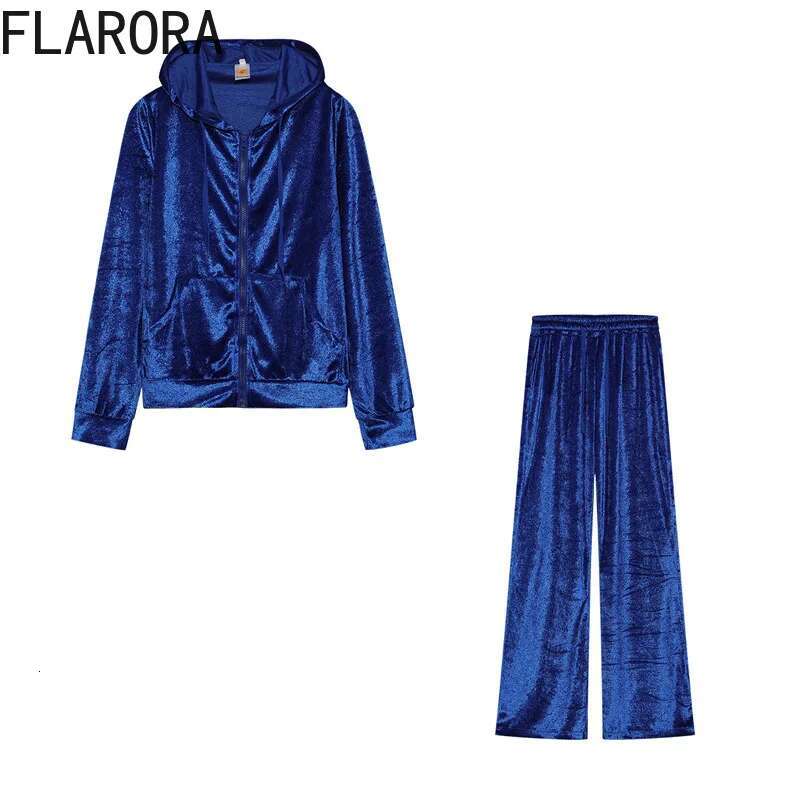 FLARORA Fashion Y2k Dia Two Piece Sets Woman Long Sleeve Zipper Hoodie Jacket Coats And Pants Suits Casual Street Tracksuits