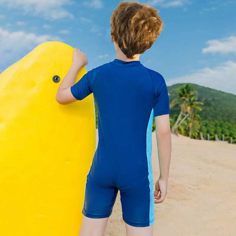 Children Swimwear Simple Designed Fashion One-piece Swimsuit For Boy And Girl 3-16Y Kid Teen Short Sleeve Bathing Suit Beachwear Z250214