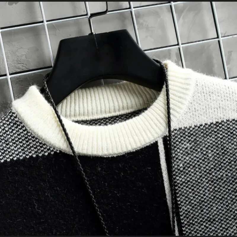 Half Collar Color Blocking Warm Sweater High Quality Men Spring Autumn Slim Leisure Korean Long Sleeve Loose Knit Pullover