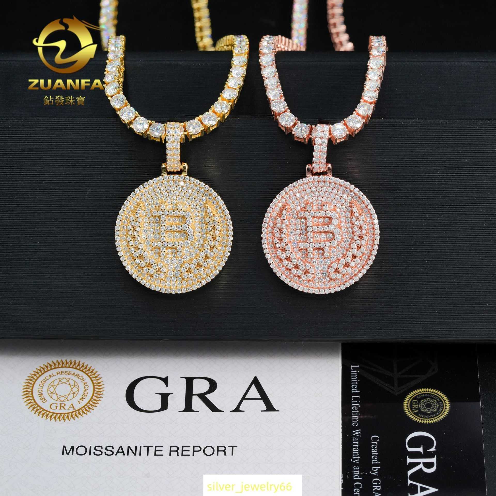 New Bitcoin Hip Hop Moissan Diamond Pendant 925 Silver Moissan Pendant Can Pass Through a Single Stone Tennis Ball