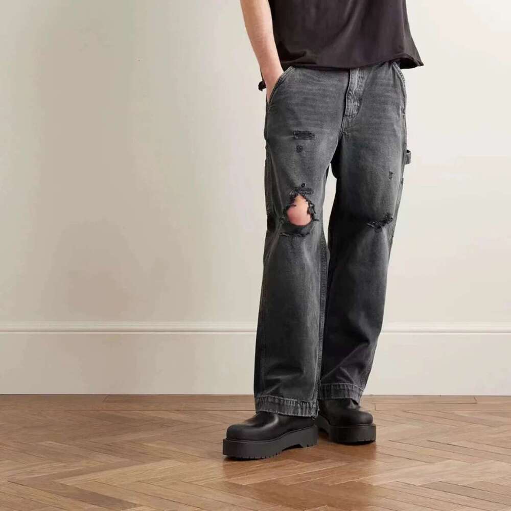 Vintage Distressed Hole Washed Black Baggy Jeans For Men And Women Straight Casual Cargo Pants Oversized Ripped Denim Trousers