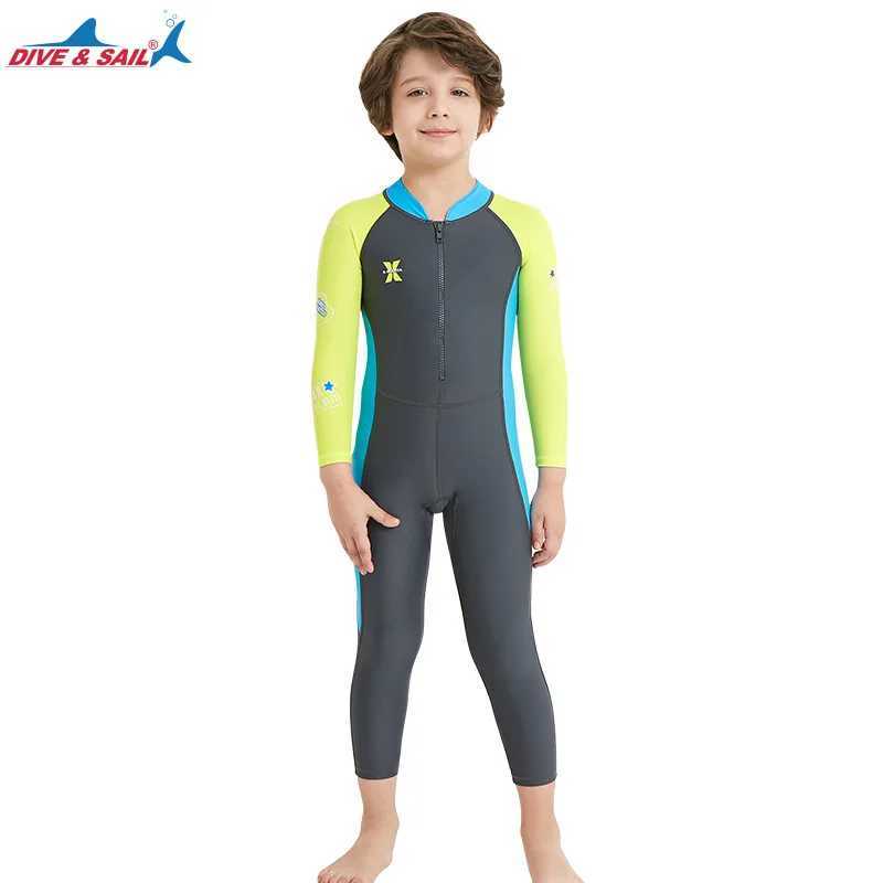 Children UV Protection Keep Warm One Piece Quick Drying Beach SwimWear UPF50+Long Sleeve Water Sports Surfing Bathing Rash Guard Z250214