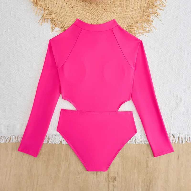 Pink Girls One Piece Swimsuit 8-12 Year Kids Swim Suit Teenage Childrens Swimwear 2024 Zipper Surfing Bathing Suits Beach Wear Z250214