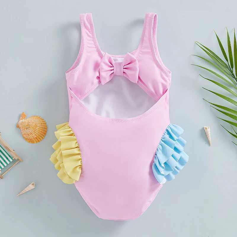 New Fashion Toddler Girls Summer Jumpsuit Bikini Flamingo Little Fish Print Sleeveless Ruffle Swimsuit 18 Months-6 Years Z250214