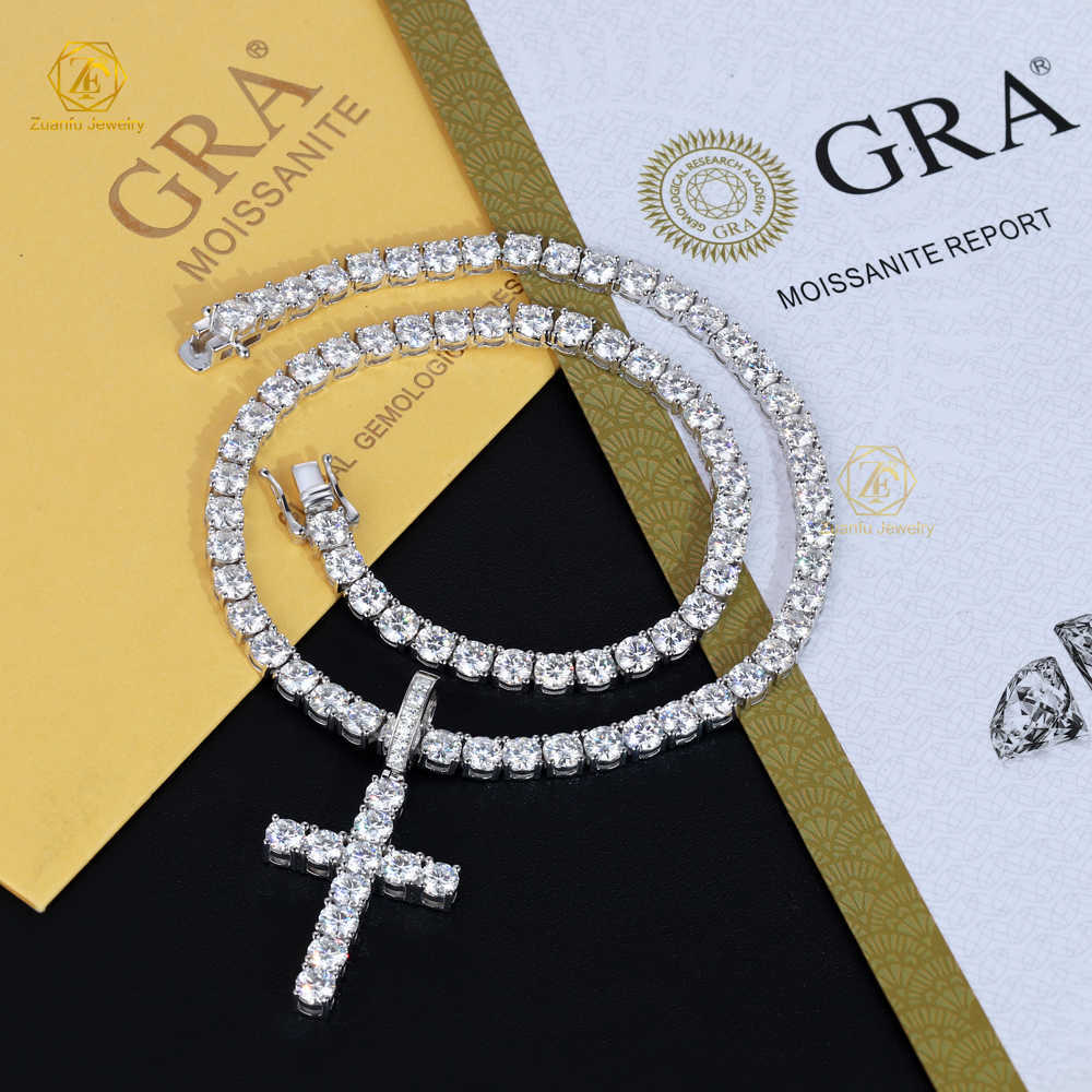 5mm Mossanite Charm Christian Jewelry GRA Certified Women Men 925 Sterling Silver Chain D VVS Black Moissanite Cross Pendant