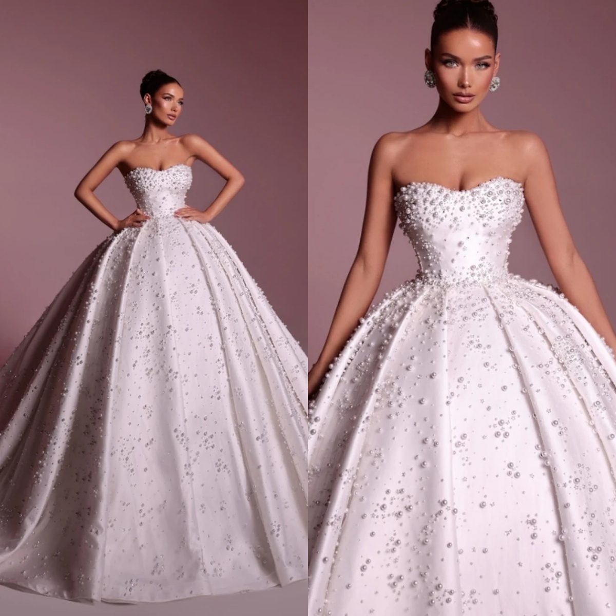 Gorgeous Ball Gown Wedding Dress For Women Sweetheart Neck Sleeveless Bridal Gowns Pearls Beaded Sweep Train Dresses Custom Made vestidos de novia