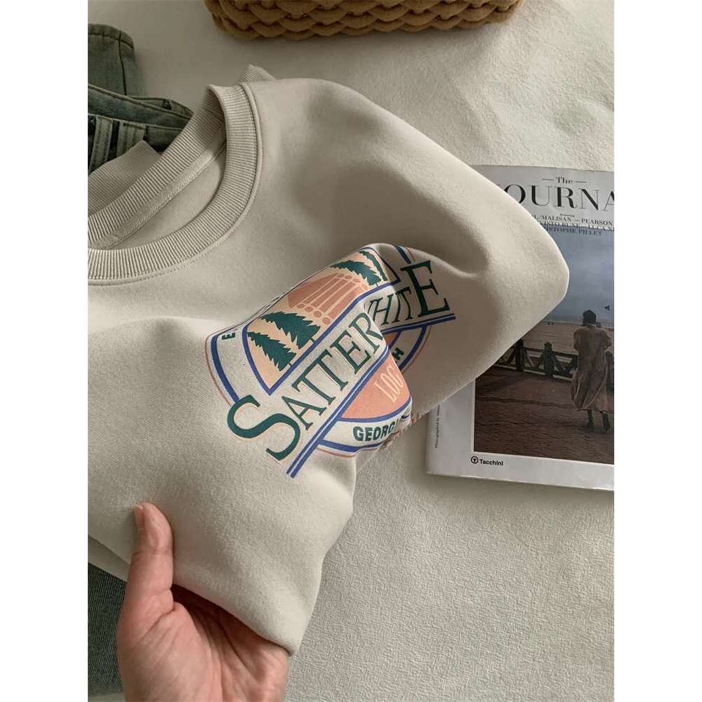 Loose Graphic Sweatshirt Korean Hoodie Women Spring 2025 Printed Round Neck Pullover