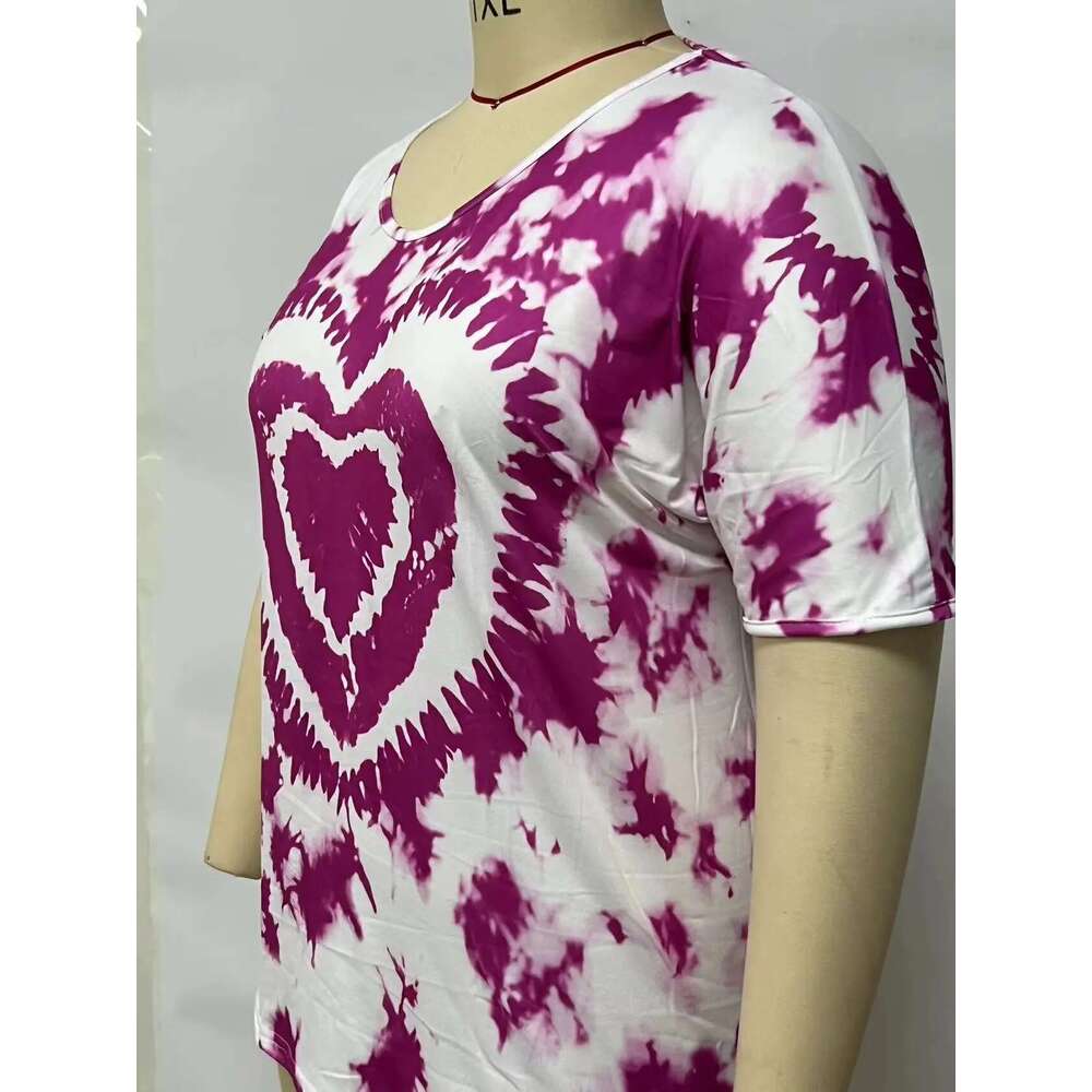 Plus-Size Fashion Printed T-Shirt V-Neck Short-Sleeved T-Shirt Women's Plus-Size Clothing